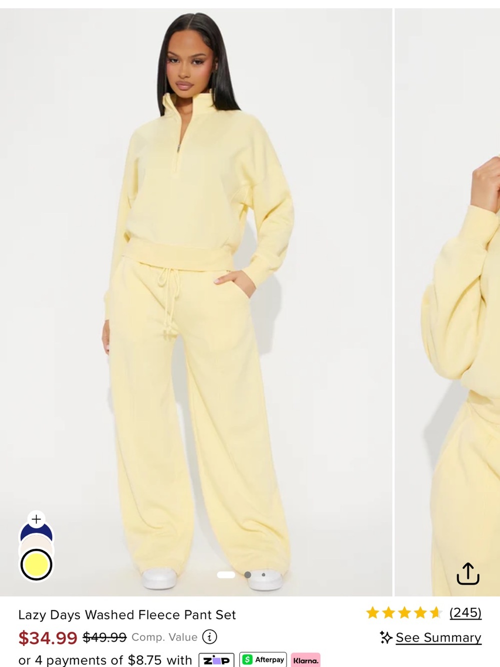 Lazy days washed fleece pant set in butter yellow